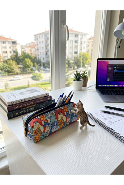 Nöşre Design Kedi Köpek Desenli Kalemlik Kalem Kutusu Çok Amaçlı Organizer Ma...
