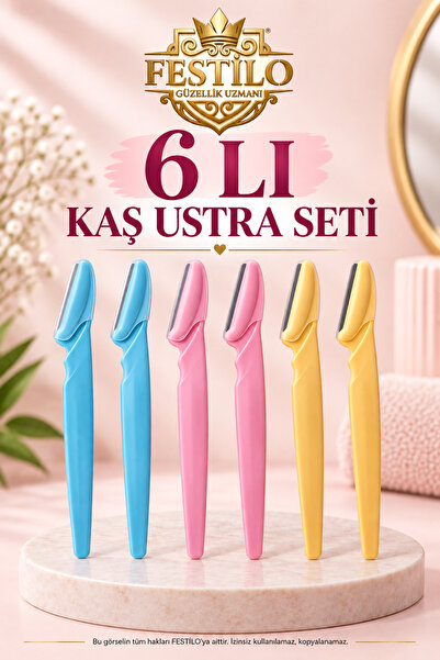 FESTİLO Kaş Usturası 6 Adet Seti Kaş Şekillendirme Yüz Tüyü Alma Usturası Kor...