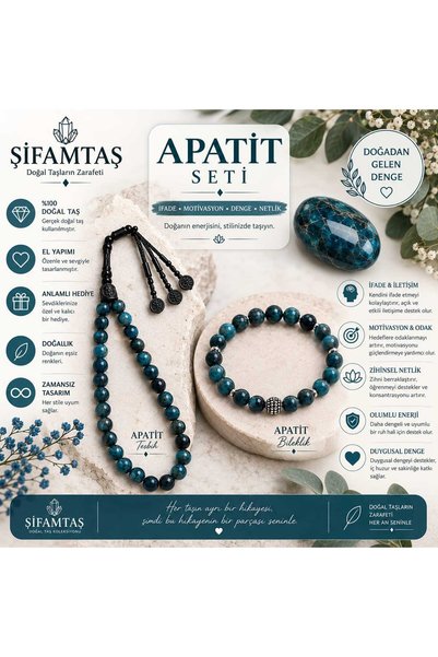 ŞİFAMTAŞ Apatite Natural Stone Set (Bracelet and Prayer Beads)