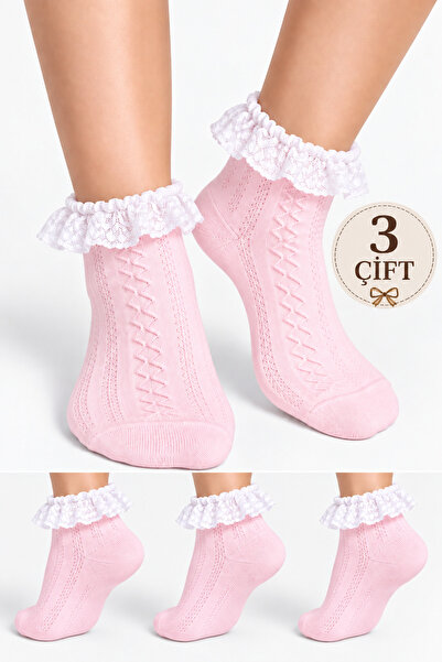 Genel Markalar Caglar Socks Genç Pamuklu Dantel Fırfır Detaylı Örgü Desen Bil...