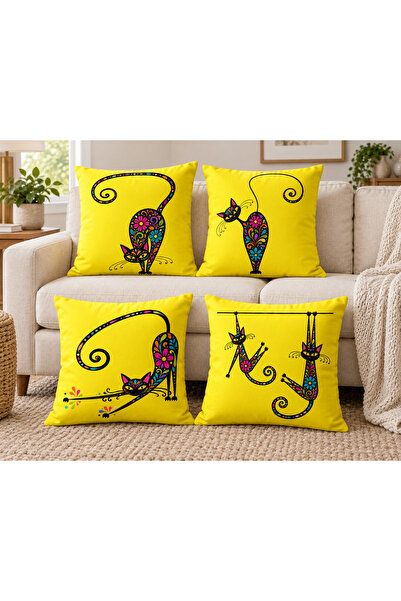 ALAMODECOR Renkli Kedi Desenli Modern Tasarım Çift Taraflı Dijital Baskılı 4l...