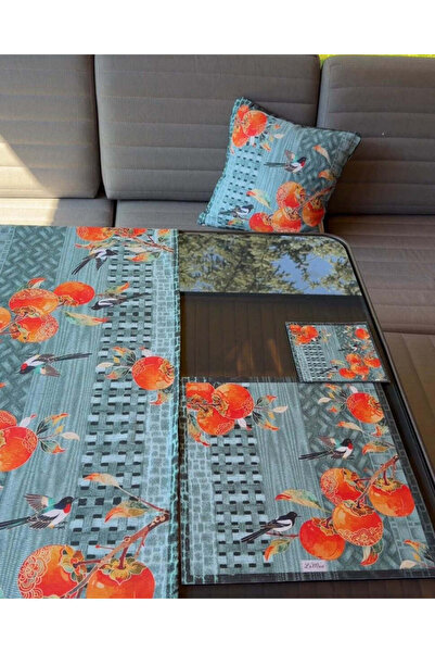 LAMUA HOME Zen Desenli 6 Kişilik Sunum Seti Runner Supla Bardak Altlığı Kırle...