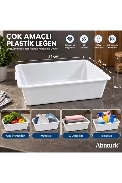 44x34x16cm Beyaz Plastik Peynir Leğeni- Büyük Boy Peynir Gıda Küveti Çok Amaçlı Derin Tepsi-5 No Köşeli Küvet