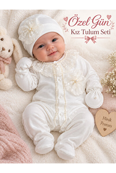 ÖZEL GÜN KIZ TULUM İNCİ VE FİSTO DETAYLI ÜÇ PARÇA KIZ TULUM MEVLÜTLÜK SETİ BEBE TAKIMI