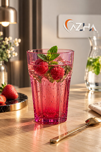 AZHASTORE 6’lı Renkli Cam Su Bardağı Seti 357 ml – Casablanca Color Desenli M...