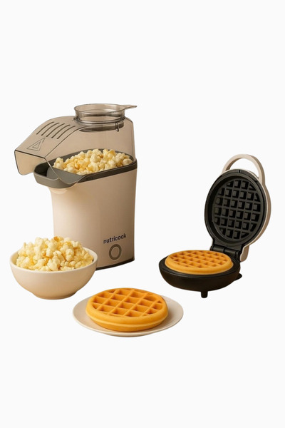 Nutricook Popcorn Makinesi ve Waffle Makinesi Bej Set - bej