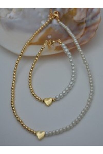 Stoneage Necklace&Bracelet Pearl Jewelry Set - White -