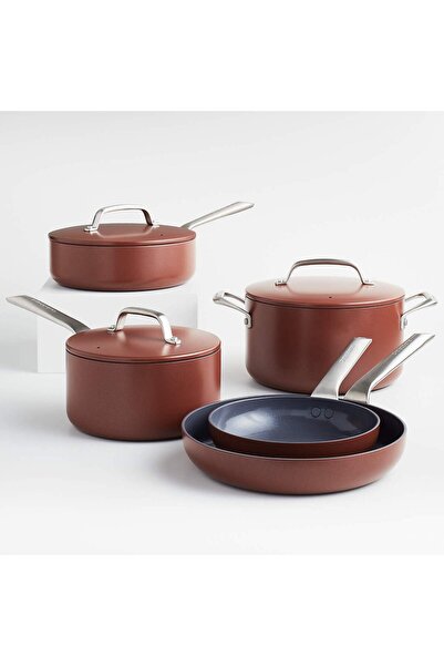Crate & Barrel Evencook Ceramic, Terracotta Ceramic Nonstick 8-Piece Cookware...