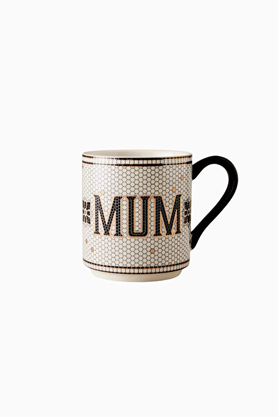 Anthropologie Bistro Tile Anne Written Stoneware Ceramic Mug - Black - White