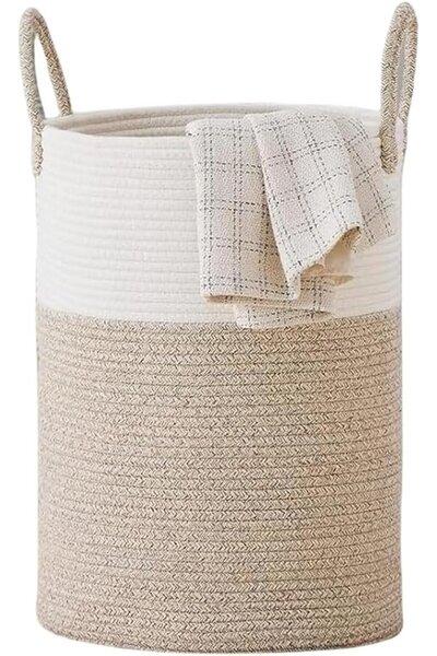 MOTIM Large Laundry Basket, Foldable Wicker Basket with Rope Handles, Decorat...