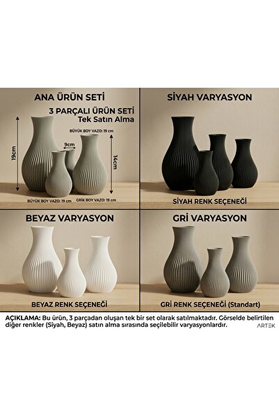 Modern Çizgili 3'lü Dekoratif Vazo Seti