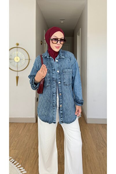 NİLNUR MODA قميص دينيم نسائي بتفاصيل حجرية من الموسم الجديد