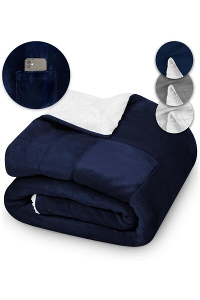THIRD OF LIFE Kami Sherpa Soft Blanket for Children, 130X150Cm, Blue, Oeko-Te...
