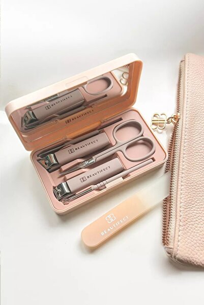 BEAUTIFECT Luxury Manicure Set Stainless Steel 5 Piece Tool & Stylish Mirror ...
