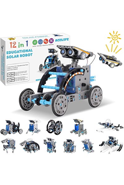 ACELIFE Solar Powered Robot Toy for Kids, 12 in 1 Stem Kit, DIY Construction