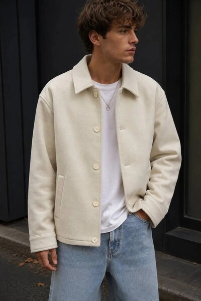MADZEYMODA Men's Seasonal Ecru Cashmere Jacket Ls-56165