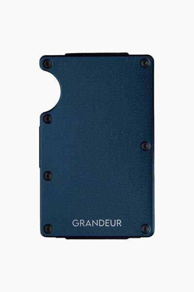 GRANDEUR Rfid Protected Aluminum Card Holder Navy Blue with Capacity for 12 C...