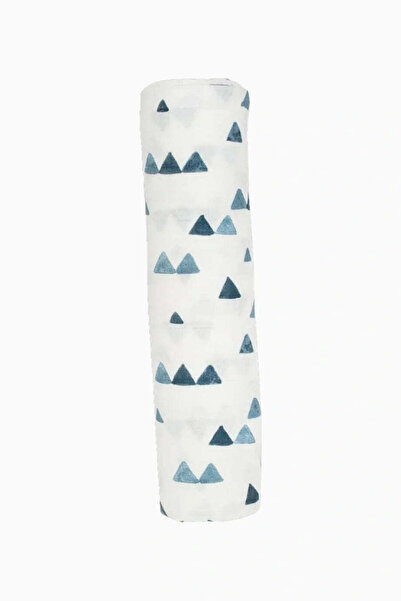 Lulujo Blue Triangle Bamboo Muslin Baby Swaddle Cover 120 × 120 cm - White