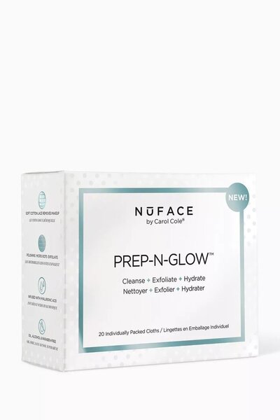 Nuface Prep-N-Glow Cleansing Wipes 20-Pack with Moisturizing and Gentle Exfol...