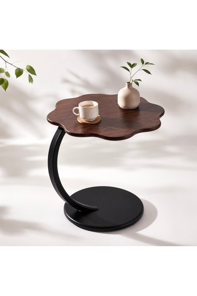 OEM Masă Laterală Modernă cu Blat din Lemn și Bază Metalică, Design Curbat, D...