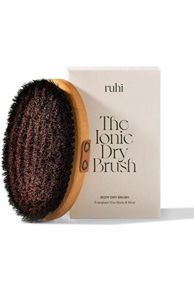 RUHI فرشاة الجسم الأيونية، فرشاة تنظيف طبيعية جافة مضادة للسيلوليت بشعيرات نح...