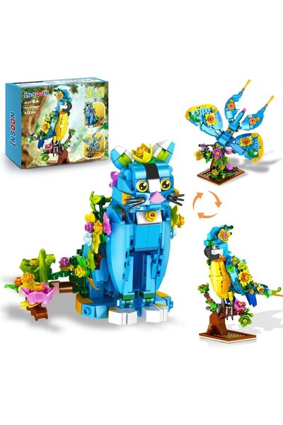 INSOON 3 in 1 Flower Parrot, Cat, Butterfly Building Toy, 412 Pieces