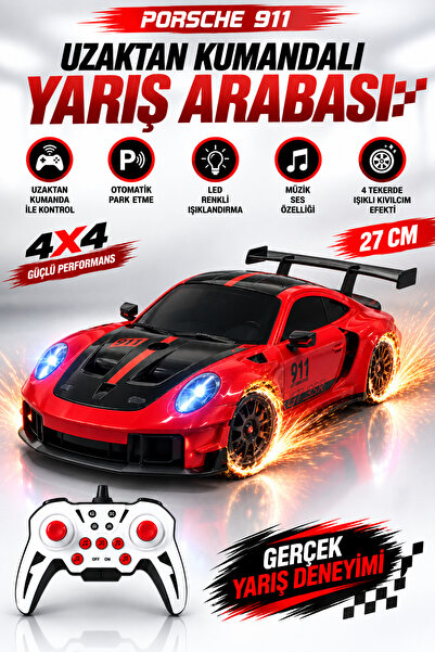 NeoThings Uzaktan Kumandalı Kıvılcım Efektli Porsche 911 27 CM – LED Işıklı S...