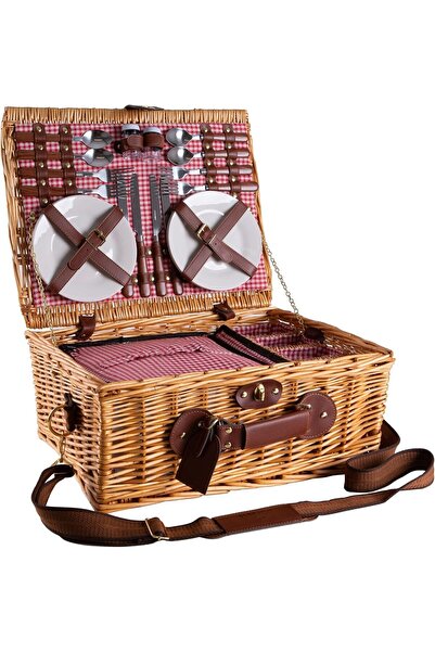 eGenuss 4 Kişilik Piknik Sepeti, El Dokuması Doğal Söğüt, Soğutma Bölmeli, Om...