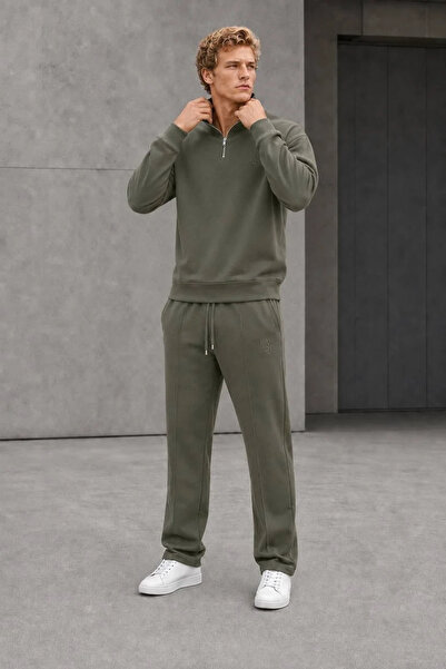 MADZEYMODA Erkek Oysh Kumaş Dik Yaka Baggy Haki Alt Üst Sweat & Eşofman 2'li ...