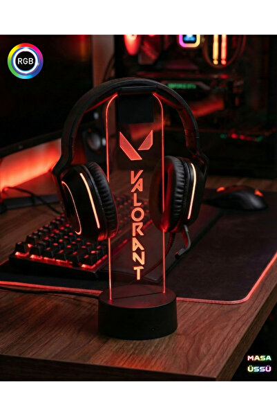dekarasyon Valorant Logolu RGB Işıklı Kulaklık Tutucu Standı Gamer Dekor Game...