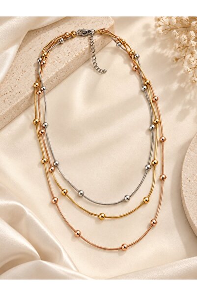 serelya 316L Steel Mixed Color Ball Chain Design Multiple Necklace
