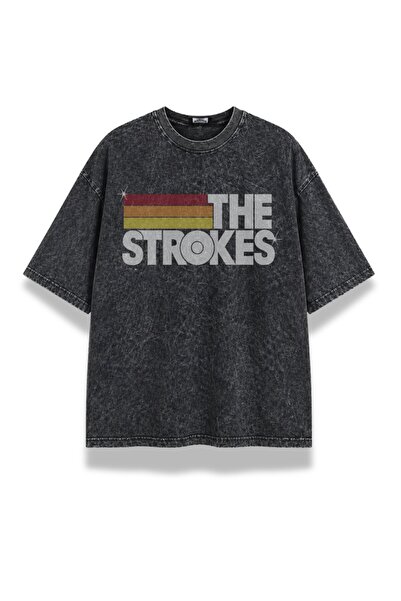 Fuddy Moda Tricou unisex cu imprimeu The Strokes, lavabil, tricou vintage sup...