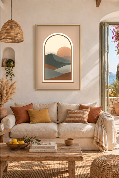 ZURİ DESİGN Boho luk prozora, planina, zalazak sunca, okvir slike, MDF zidna ...