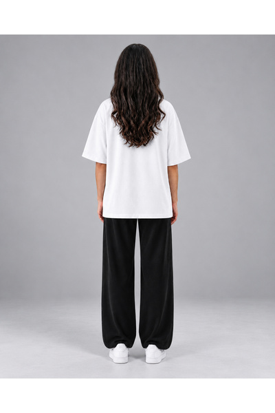 BACKLAİN Mod Style Women's Two Thread 2 Piece Set Oversize Crew Neck T-Shirt and Relaxed Cut Pants