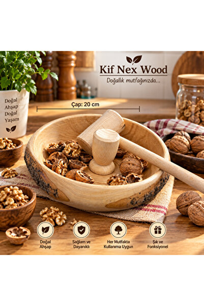 Kifnexwood Doğal Ahşap Ceviz Kıracağı – Tokmaklı 20 cm