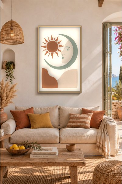 ZURİ DESİGN Boho sunce i mesec okvir za slikanje lica izgleda kao MDF zidna s...