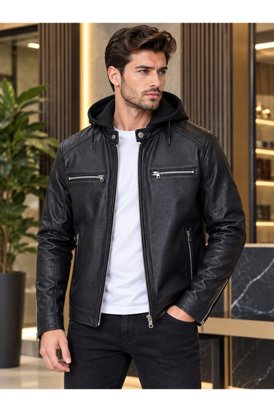 MODMEN Erkek Siyah Spor Deri Mont