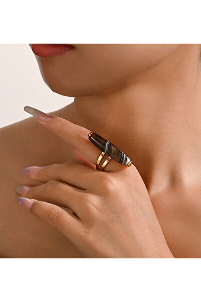 Generic Stylish Black White Striped Copper Gold-plated Religious Islamic Ring...