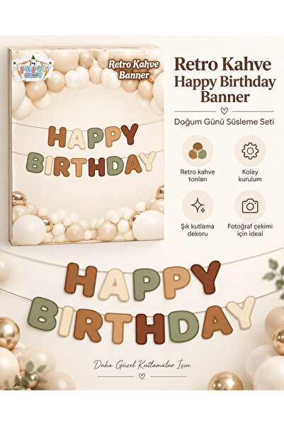 Öz-bal Kahve Happy Birthday Banner Doğum Günü Yazısı Flama Parti Süsleme Seti...