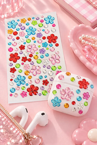 PRVT Rhinestone Çiçek Figürlü Yapışkanlı Taş Sticker Saç, Yüz, Tırnak Ve Süs ...