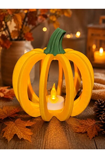 3D Baskı Delikli Balkabağı Fener Tealight Mumluk Sonbahar Cadılar Bayramı Dekoratif Şamdan Turuncu
