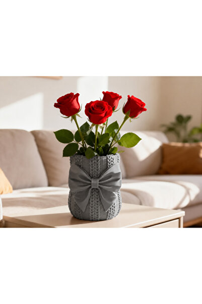 Bezos Vază tricotată cu fundă imprimată 3D - Ghiveci decorativ pentru flori -...