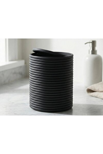 3D Baskı Mini Yivli Çöp Kutusu Sallanır Kapaklı Masaüstü Banyo Makyaj Masası Kovası 12x9 cm Antrasit