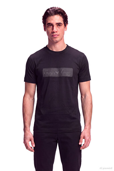 Emporio Armani Men's Regular Fit Round Neck Logo Detailed Short Sleeve Black ...