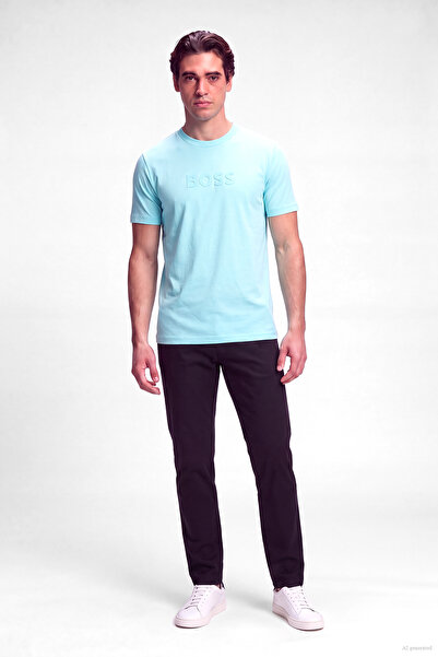 BOSS Men's Regular Fit Round Collar Cotton Short Sleeve Blue T-Shirt