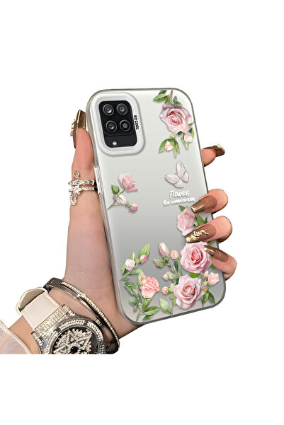 CHICASELUX Samsung Galaxy A12/M12 Uyumlu Zarif Pembe Gül Kelebek Kılıf, İnce ...