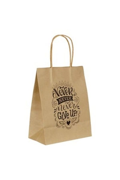 OEM Sacosa Kraft Never Give Up pentru Cadou 18x10x23cm - Pungi Cadouri Aduli,...
