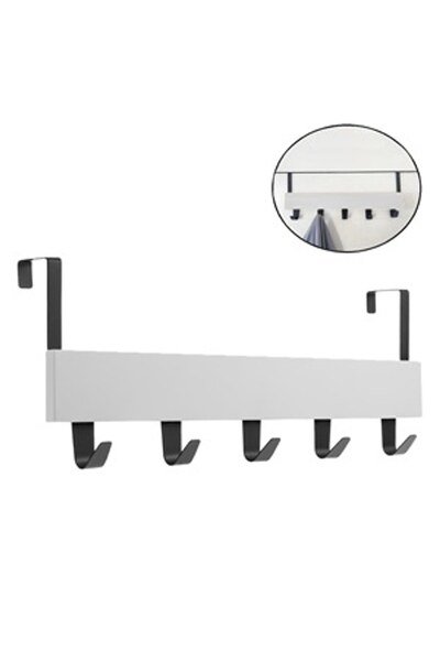 OEM Cuier Usa Alb Din Lemn & Metal 5 Pozitii 38x7x16cm - Cuiere, Organizare-C...
