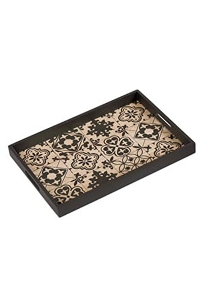 OEM Tava pentru Servit din Lemn cu Modele Negre 41x28x3.5cm - Tavi Dreptunghi...