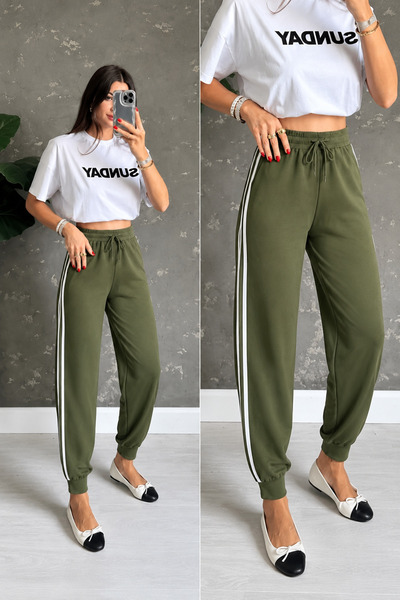 moda wanilia Γυναικείο παντελόνι φόρμας με ψηλή μέση και λεπτομέρεια λωρίδας ...
